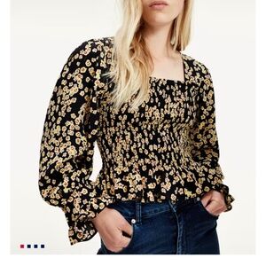 Printed Smock Blouse black/yellow Medium